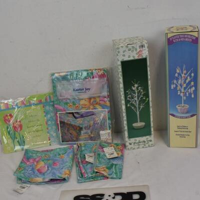 16" Flowering Tree, 18" Easter Tree, 4 Easter Napkins, Tablecloth, File - New