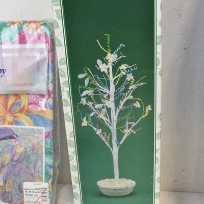 16" Flowering Tree, 18" Easter Tree, 4 Easter Napkins, Tablecloth, File - New