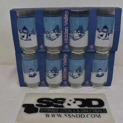 8 Winter Theme Dinner Glasses by Cambridge, 16 oz each. Old Stock - New
