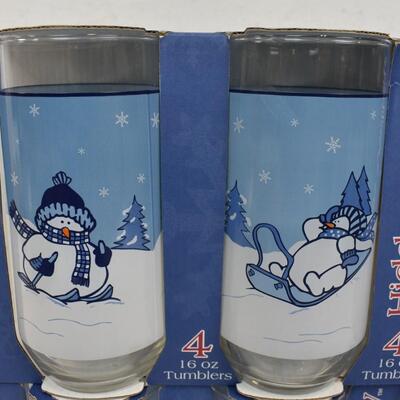 8 Winter Theme Dinner Glasses by Cambridge, 16 oz each. Old Stock - New