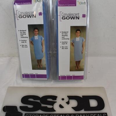 DMI Hospital Gowns, Easy Access Patient Gown w/ Snaps - Blue, Qty 2 - New