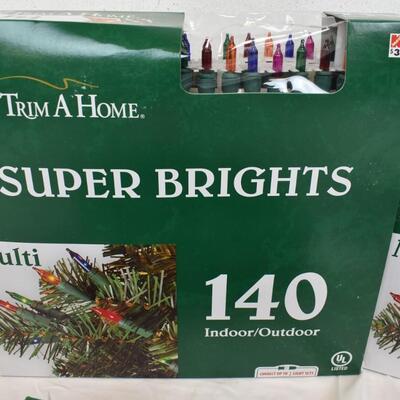 4 Boxes Multi Color Holiday Light Strands, Indoor Outdoor 140/100 count - New