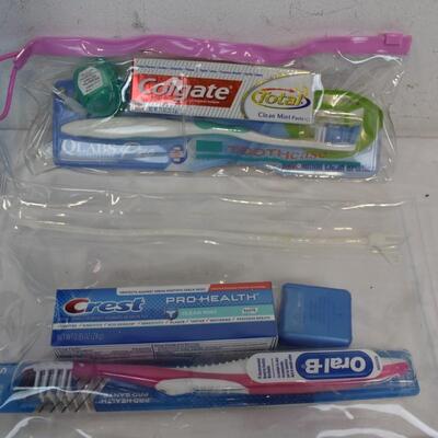 8 pc Personal Care Lot: Water Mug, Socks, Toothbrushes, Toothpaste, Floss - New