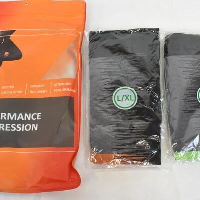 Elite Performance Compression Socks, 2 pairs: Black/Orange, Black/Green - New