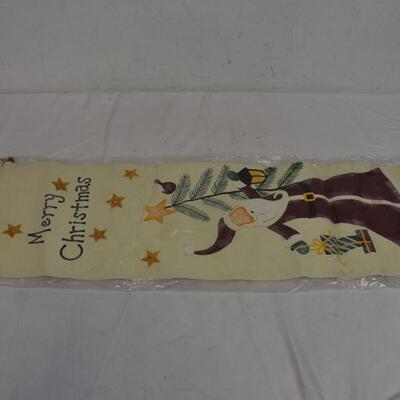 Santa Wall Decor Hanging. Canvas/Plastic "Merry Christmas" Lights Up - New