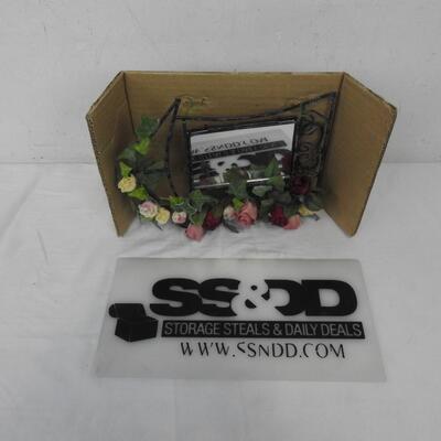 Wire & Floral Table Top Mirror - Rose Floral Design - New