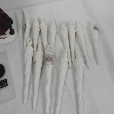 Holiday Lot: Santa and Mrs. Clause Ceramic Decoration, 'Santa Sticks', etc