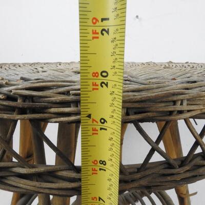 19 Inch Tall Basket Weave Stool, 4 Wooden Legs, 18 Inch Diameter Seat