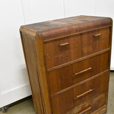 Wooden Dresser: 4 Layers of Drawers, Damaged Side. MCM Vintage