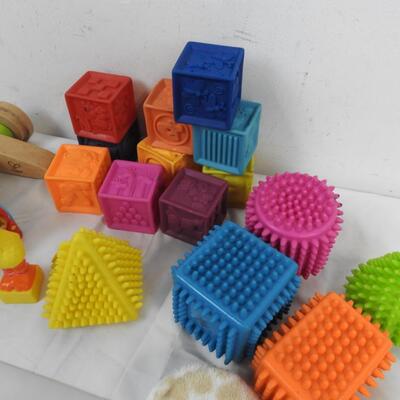 Baby Lot: Blocks, Giraffe Blanket, Pull Toys, Bottles