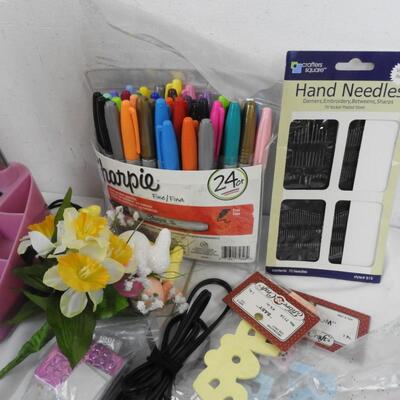 Craft Lot: Pink Desk Lamp, Wood, Glue, Markers, Metal Chain