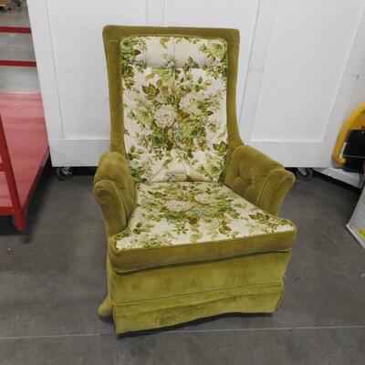 Green Floral Cushion Single Sofa Chair - Good Condition