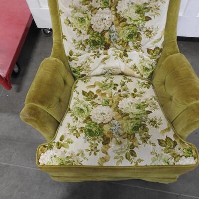 Green Floral Cushion Single Sofa Chair - Good Condition