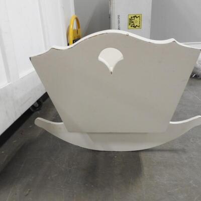 White Wooden Baby Rocking Bed, Bear and Shape Decorations - Good Condition