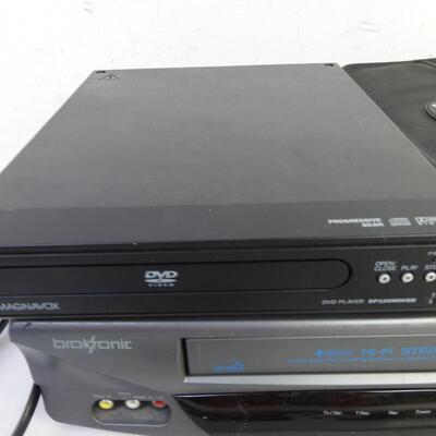 Broksonic VHS Player, Magnavox DVD Video Player, 2 Blank VHS, DVD Case