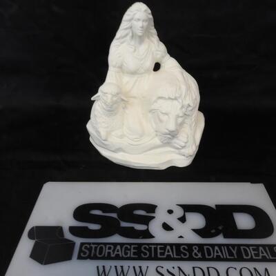 Ready-To-Paint Ceramic Figurine: Woman with Lion & Lamb