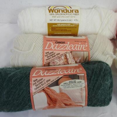 6 Skeins Yarn: White, Cream, Red, Green, & Candy Cane