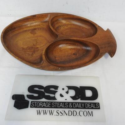 Philippines Monkey Pod Wooden Bowl with 3 Sections, MCM Vintage
