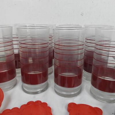 Kitchen Lot: Striped Burgundy Glasses, Assorted Cookie Cutters