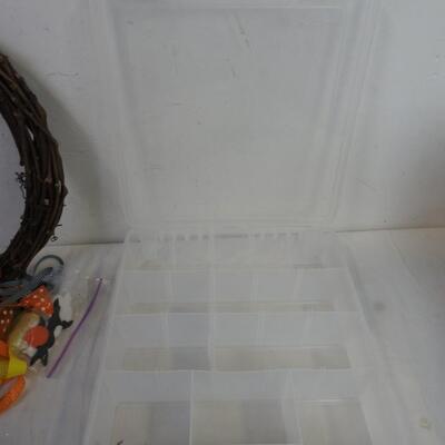Assorted Craft Lot: Twine Wreath, Art Bin Craft Organizer, Ribbon, Beads
