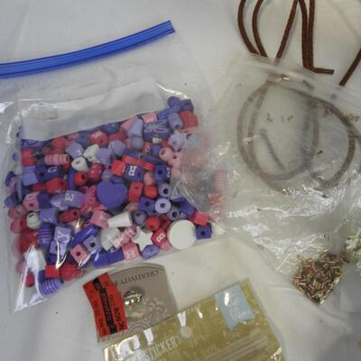 Assorted Craft Lot: Twine Wreath, Art Bin Craft Organizer, Ribbon, Beads