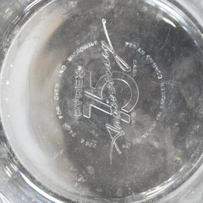 9 pc Pyrex and Corning Ware, 2 75th Anniversary Pyrex Pie Dishes