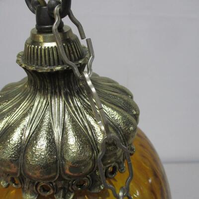 Vintage Regency Amber Globe Hanging Lamp Light Diffuser Metal Accents