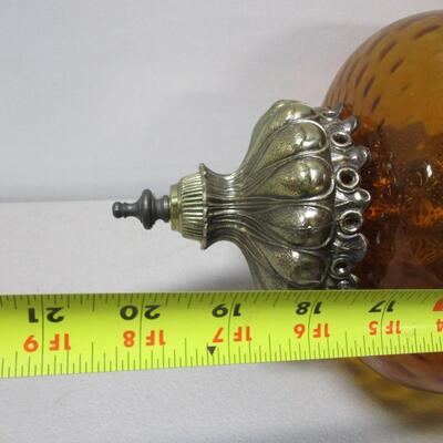 Vintage Regency Amber Globe Hanging Lamp Light Diffuser Metal Accents