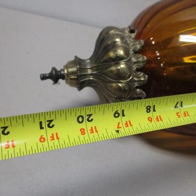 Vintage Regency Amber Globe Hanging Lamp Light Diffuser Metal Accents