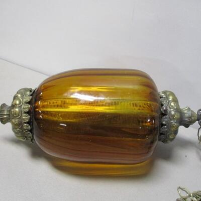 Vintage Regency Amber Globe Hanging Lamp Light Diffuser Metal Accents