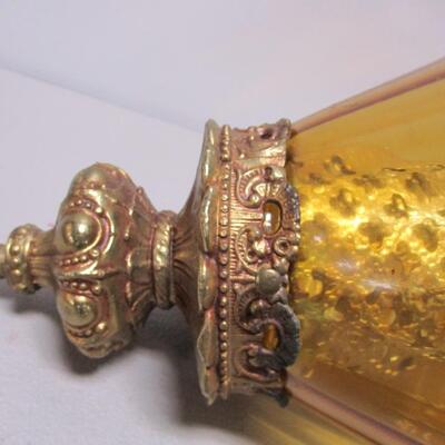 Vintage Regency Amber Globe Hanging Lamp Light Diffuser Metal Accents