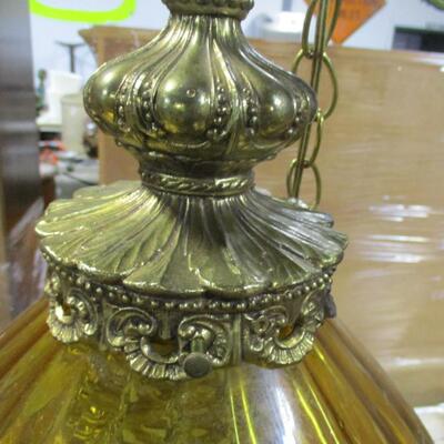 Vintage Regency Amber Globe Hanging Lamp Light Diffuser Metal Accents