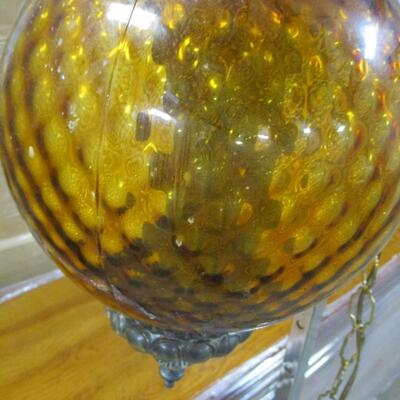 Vintage Regency Amber Globe Hanging Lamp Light Diffuser Metal Accents