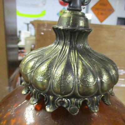 Vintage Regency Amber Globe Hanging Lamp Light Diffuser Metal Accents
