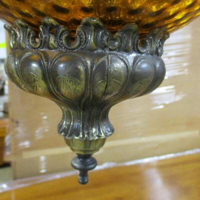 Vintage Regency Amber Globe Hanging Lamp Light Diffuser Metal Accents