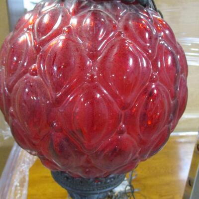 Vintage Regency Ruby Globe Hanging Lamp Light Diffuser Metal Accents