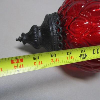Vintage Regency Ruby Globe Hanging Lamp Light Diffuser Metal Accents