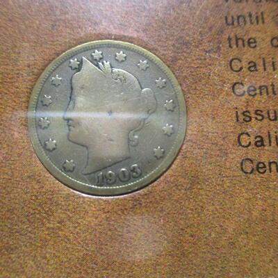 "The Forty Niners" Liberty Head "V" Nickel 7 Coin & 3 Stamp Set Coin Frame