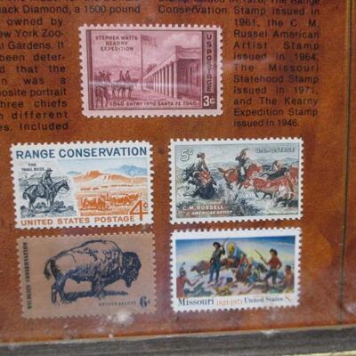 "The Trail Blazers" Buffalo Nickel Five Cent - 14 Coins & 5 Stamps Framed