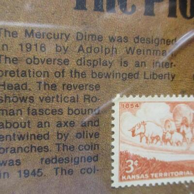 "The Pioneers" Mercury Dime - 8 Coins & 5 Stamps Framed
