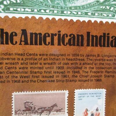 "The American Indian " Indian Head Cents - 8 Coins & 4 Stamps Framed