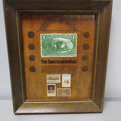 "The American Indian " Indian Head Cents - 8 Coins & 4 Stamps Framed