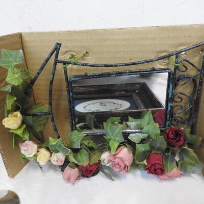 9 pc Decor, Silver plated Candle Holders, Floral Decor, Mirror