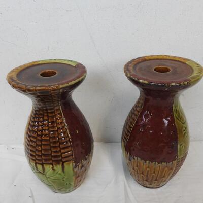 Lyon Candle Holder, Multi Color and Texture Ceramics, Green Bowl w/ Leaf Design