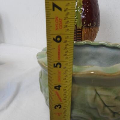 Lyon Candle Holder, Multi Color and Texture Ceramics, Green Bowl w/ Leaf Design