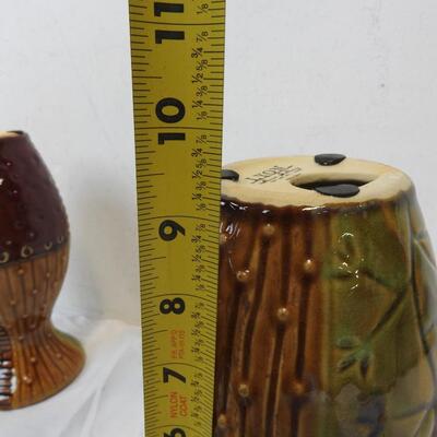 Lyon Candle Holder, Multi Color and Texture Ceramics, Green Bowl w/ Leaf Design