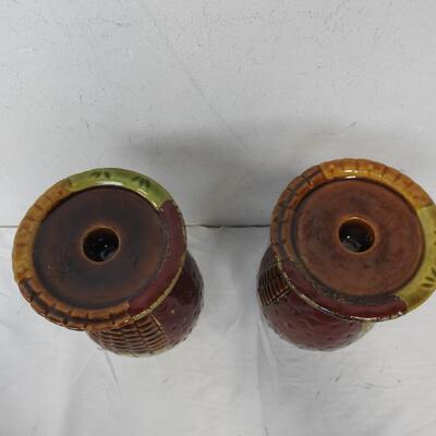 Lyon Candle Holder, Multi Color and Texture Ceramics, Green Bowl w/ Leaf Design
