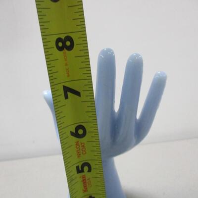 Blue Glass Hand Jewelry Display Ring Holder Hollow Base 7 3/4" Tall