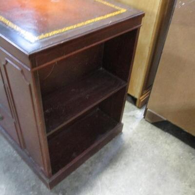 3 Drawer Lawyer Writing Office Desk With Shelving On The Side 1 Of 2 - Desk has leather tops with gold embossing