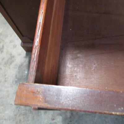 3 Drawer  Lawyer Writing Office Desk With Shelving On The Side 2 Of 2 -  Desk has leather top with gold embossing